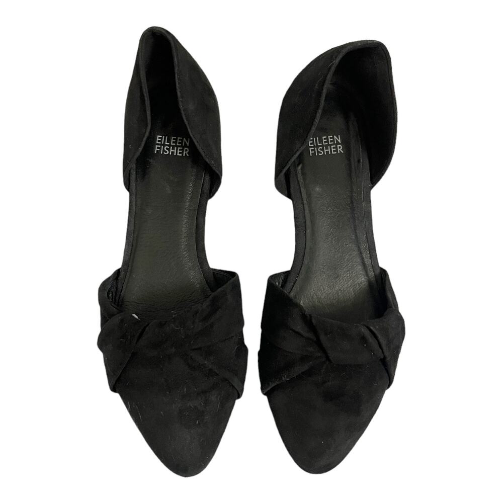 EILEEN FISHER Fuller Suede d'Orsay Flat Black Pointed Toe Leather Shoes 8 EUC